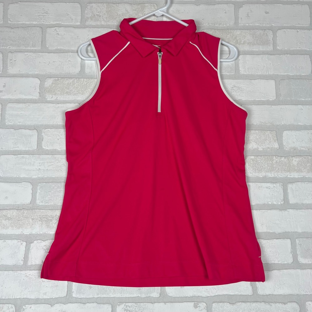 Slazenger Womens Pink Sleeveless Golf Polo Top Quarter Zip Size L